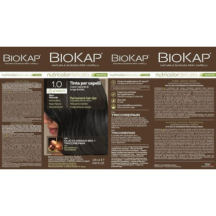 BIOKAP RAPID Permanent Hair Colour 1.0 Natural Black 10 Minutes Reaction Time Organic Argan Oil TricoREPAIR Complex Vegan 140ml