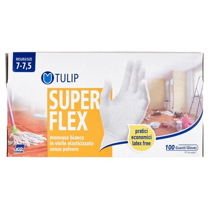Disposable White Stretch Vinyl Gloves Powder Free Size 7 - Pack of 100