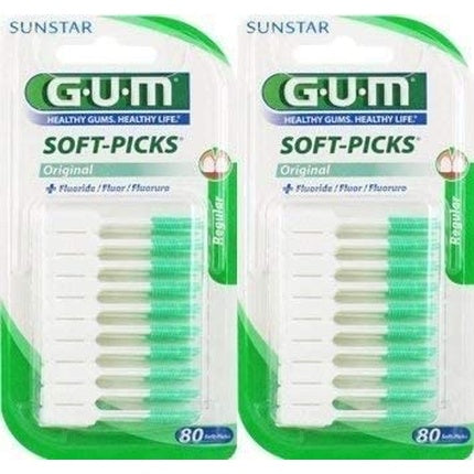 GUM Soft Picks Regular 80 Pieces Set of 2 White Green 80 Count