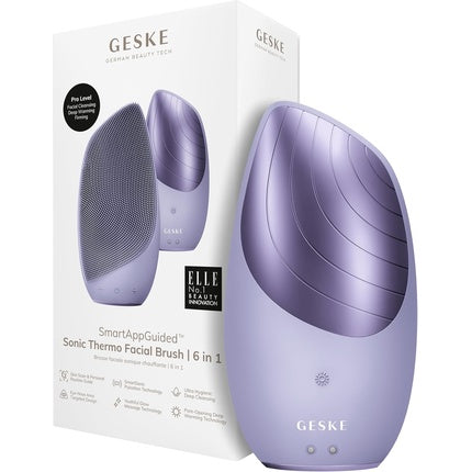 GESKE SmartAppGuided Sonic Thermo Facial Brush 6 in 1 Skin Cleansing Brush with Heat Function Face Massager Electric Face Brush Facial Cleansing Device Purple