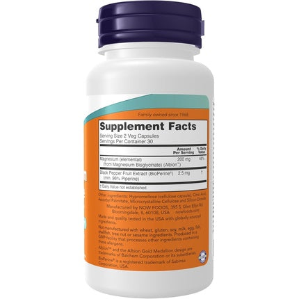 Now Foods Magnesium Glycinate with Bioperine 60 Veg Capsules