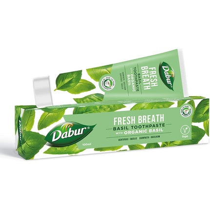 Dabur Organic Basil Toothpaste for Fresh Breath 100ml - Natural Oral Care with Organic Basil Extracts - Refreshing Mint Flavor - Promotes Oral Health and Hygiene