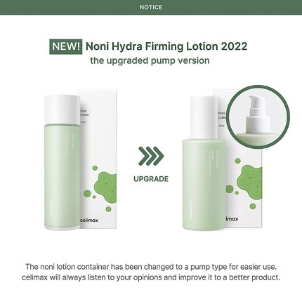 Celimax Noni Hydra Firming Lotion Lightweight Soothing Moisturizer with 42% Noni Extract Hyaluronic Acid Adenosine for Dehydration Dark Spots and Fine Lines - Korean Skincare Dermatologist Tested