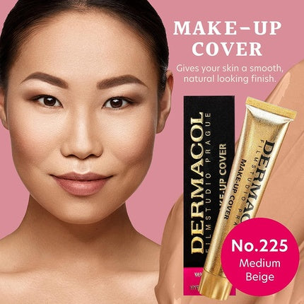Dermacol Full Coverage Foundation Liquid Makeup Matte Foundation with SPF 30 Waterproof Foundation for Oily Skin Acne & Under Eye Bags Long-Lasting Makeup Products 30g Shade 225