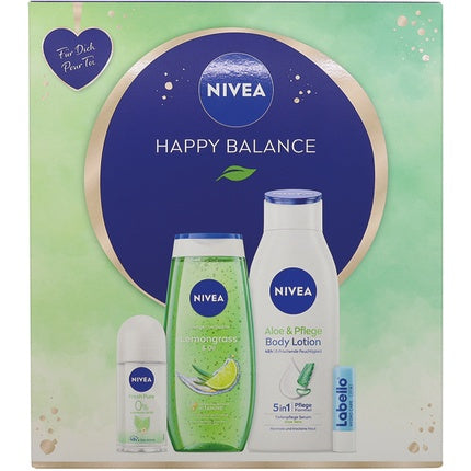 Nivea Gp 'Happy Balance' Shower 250ml Labello 55ml Body Lotion 250ml Deo 50ml