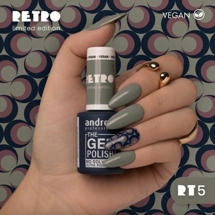Andreia Professional The Gel Polish Solvent Free Gel Retro Limited Collection Colour RT5 Subtle Light Grayish Green