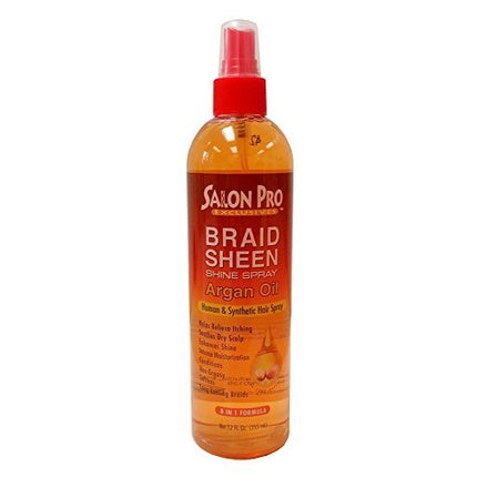 Salon Pro Braid Sheen Shine Spray 8 in 1 Formula 12oz 355ml with Argan Oil