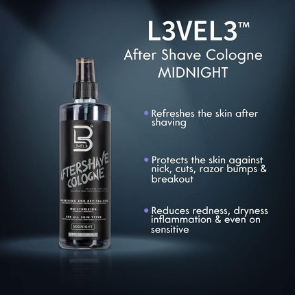 Level 3 After Shave Spray Cologne Softens Skin Refreshes and Relieves Face and Skin Moisturizing Formula L3 Level Three After Shaving Fragrances for Men Midnight
