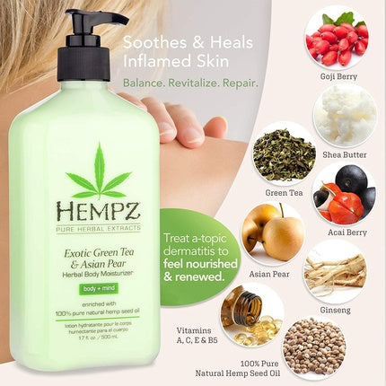 Hempz Green Tea and Asian Pear Body Moisturizer 17oz Pump 500ml