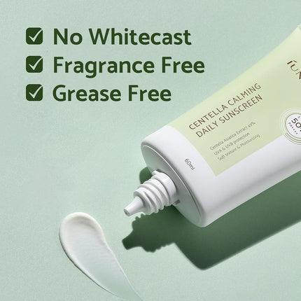 IUNIK Centella Calming Vegan Moisture SPF 50+ PA++++ Non-Sticky Light-Weight Daily Sunscreen Reef-Safe Matte-Finish 2 Oz Beta-Glucan