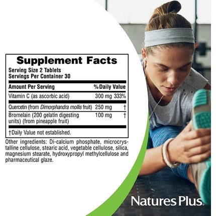 NaturesPlus Quercetin Plus with Vitamin C and Bromelain 650mg 60 Vegetarian Tablets - 30 Servings