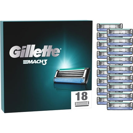 Gillette Mach3 Razor Blades 18 Replacement Parts 3 Blades Micro Guard Optimal Glide Effect with Lubricating Strip Up to 15 Shaves with 1 Blade Pack of 18