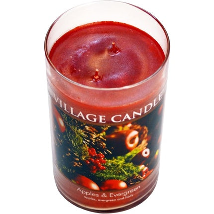 Village Candle Apples & Evergreen Large Tumbler Glass Jar Scented Candle 19 oz Red
