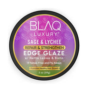 Blaq Luxury Sage & Lychee Repair and Strengthening Edge Glaze 2oz - Nourishing Formula for Strong, Healthy Edges - Infused with Biotin and Natural Botanicals - Tames Frizz/Flyaways - Lasting Hold and Shine