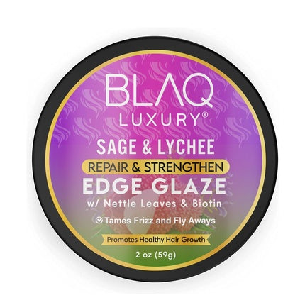 Blaq Luxury Sage & Lychee Repair and Strengthening Edge Glaze 2oz - Nourishing Formula for Strong, Healthy Edges - Infused with Biotin and Natural Botanicals - Tames Frizz/Flyaways - Lasting Hold and Shine