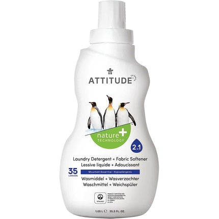 ATTITUDE 2-in-1 Laundry Detergent & Fabric Softener with Plant and Mineral-Based Ingredients 1.05 Litres Mountain Essential