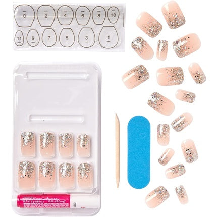 KISS Gel Fantasy Collection Glue-On Manicure Kit Fanciful Medium Length Square Fake Nails 24 Count