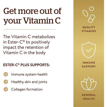 Solgar Ester-C Plus Vitamin C Complex with Patented Ester-C, Bioflavonoids, Acerola, Rose Hips and Rutin 250 Vegan Tablets 500mg