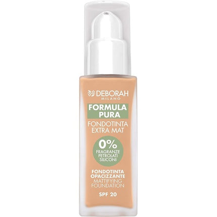 Deborah Milano Foundation Pure Extra Mat SPF 20 with Natural Ingredients 05 Amber Matting Anti-Shine and Seboregulating Gives Smooth Matte Skin 30ml