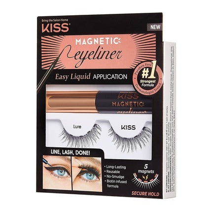 Kiss Magnetic Eyeliner & Lash Kit Synthetic False Eyelashes with 5 Double Strong Magnets and Smudge-Proof