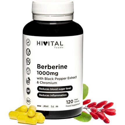 Berberin 1000mg 120 Vegan Capsules with Chromium and Black Pepper for Better Absorption