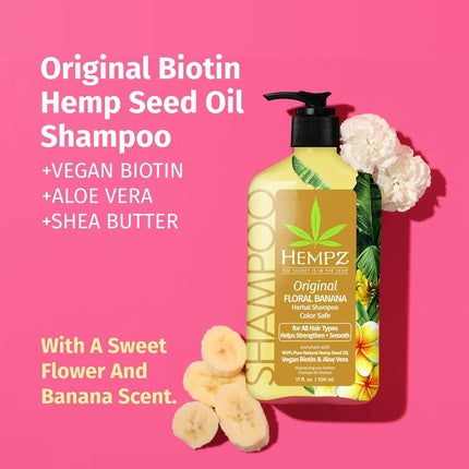 Hempz Biotin Hair Shampoo Original Light Floral & Banana for All Hair Types