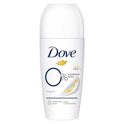 Dove Original Roll-On Deodorant 0% Aluminum Salts with 1/4 Moisturizing Cream and 48 Hour Protection 50ml