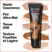 Revlon ColorStay Full Cover Longwear Matte Foundation Heat & Sweat Resistant Lightweight Face Makeup 30ml 425 Caramel