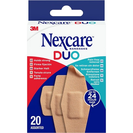 Nexcare Duo Plasters Assorted 20 Pack - Painless Removal, Breathable, Water Resistant and Flexible Fabric & Blood-Stop Spots 22mm 14 Pack