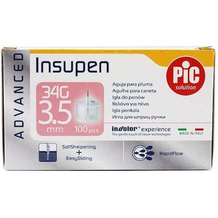 Pic Insupen Advanced 34g X 35mm Needles For Insulin Pen - 100 Pieces