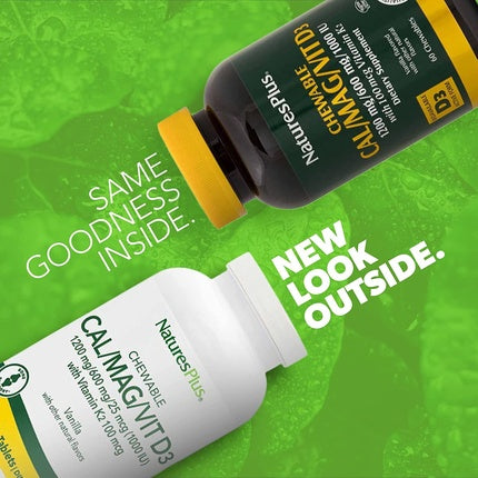 NaturesPlus Chewable Cal/Mag/VIT D3 with Vitamin K2 Bone Health Supplement 60 Chewable Tablets Vanilla Flavor