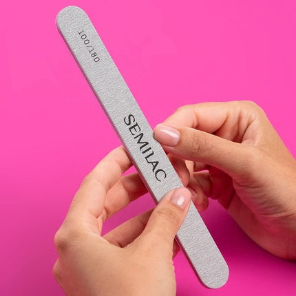 Semilac Straight Shaped Nail Files Double-Sided with Medium Grit 100/180 - Perfect for Natural and Gel Nails - Ideal for Manicure and Pedicure