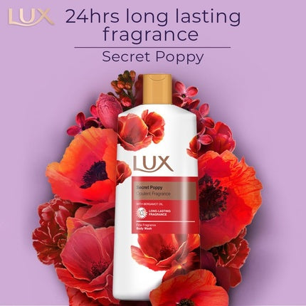 LUX Secret Poppy Body Wash with Bergamot Oil Gentle Soothing Shower Gel Nourishing Body Cleanser Aromatic Fragrance Bath Soap 600ml