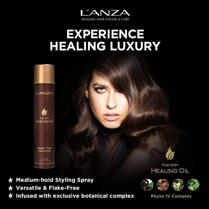 L'ANZA Keratin Healing Oil Brush Thru Hair Spray with Medium Hold Effect 10.6 Fl Oz 300ml