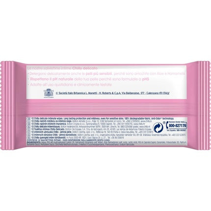 Chilly Delicate Intimate Hygiene Wipes 100% Biodegradable Fabric PH 5 Gentle Clinically Tested Pack of 12 Wipes