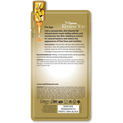 7th Heaven Renew You Pro Age Bamboo Sheet Mask with Vitamin B5 for Deep Skin Balance