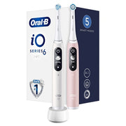 Oral B Io6 Series Duo Pack Electric Toothbrush White Pink Sand Extra Handle 2 Pieces