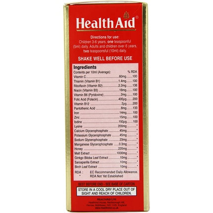 HealthAid Haemovit Gold Tonic Liquid with Iron, Malt, and B Vitamins 200ml - Vegetarian
