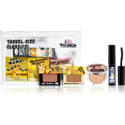 theBalm Travel Set in Cosmetic Bag - Mascara, Highlighter, Blush, and Bronzer
