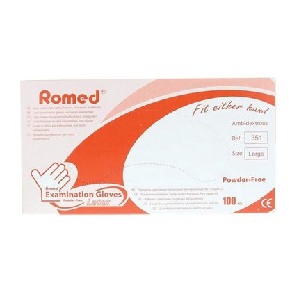 Romed Latex Examination Gloves Powder Free Large