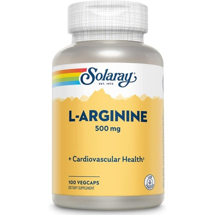 Solaray L-Arginine 500mg Nitric Oxide Supplement for Endurance Energy and Heart Health 100 VegCaps