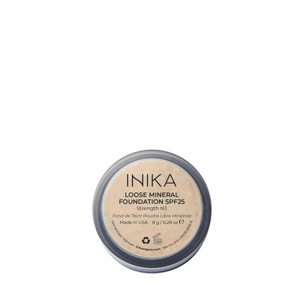 INIKA Organic Mineral Powder Foundation with SPF 25 Vegan Makeup Buildable Coverage Flawless Radiance Glow Blemish Coverage Cruelty Free Sustainable Packaging Strength 8g 0.28 Ounce