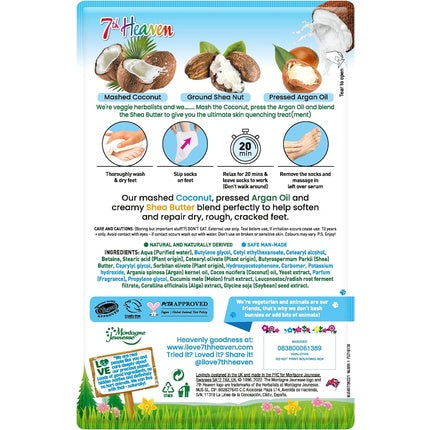 7th Heaven Coconut Foot Mask Socks Softening Moisturising Socks with Shea Butter to Repair Dry Rough and Cracked Feet Feet Masks Treatment with Argan Oil