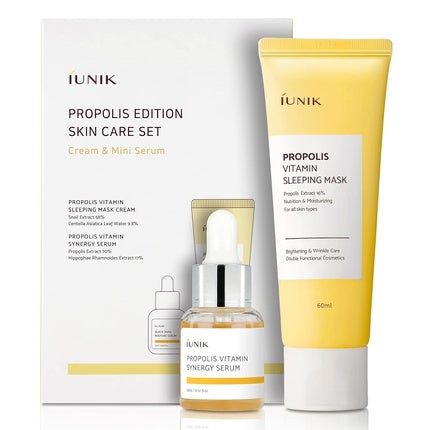 iUNIK Propolis Edition Skincare Set Sleeping Mask 2.02 fl.oz. & Mini Serum 0.51 fl.oz. - Infusing and Revitalizing Skin with Moisture and Vitamins