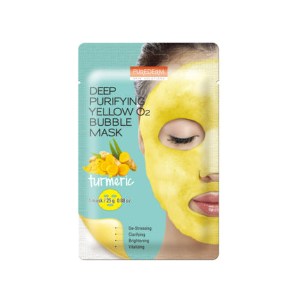 PUREDERM Deep Purifying Yellow O2 Bubble Mask with Turmeric Korean Face Skin Care