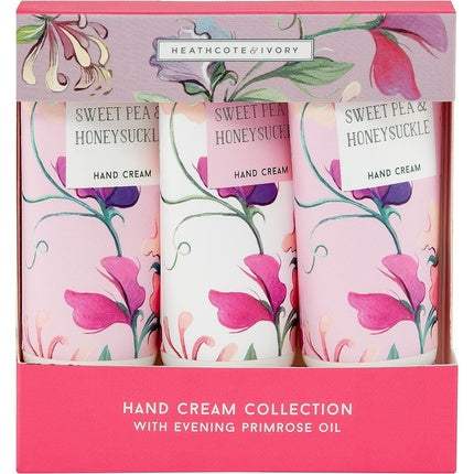 Heathcote & Ivory Sweet Pea & Honeysuckle Hand Cream Gift Set Shea Butter & Essential Oils Cruelty Free & Vegan Friendly Travel Friendly Sizes 3 x 30ml