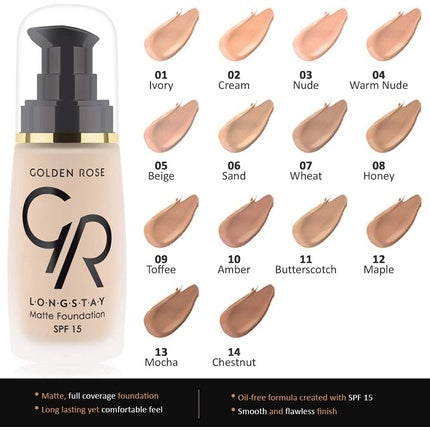 Golden Rose Matte Long Wear Oil Free Foundation with SPF 15 Cream #02