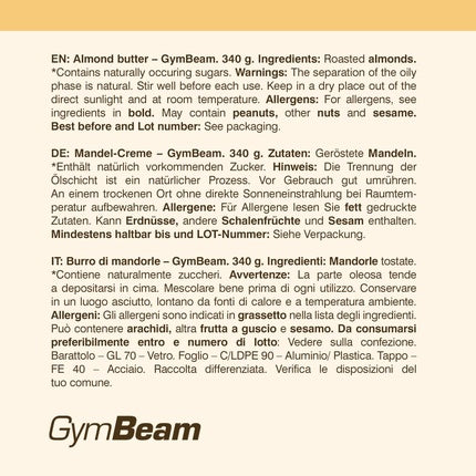 Gymbeam Almond Butter No Palm Oil Made From 100% Roasted Almonds Source Of Protein