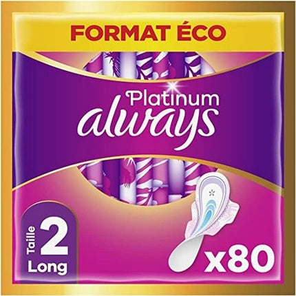 Always Platinum Damenbinden with Wings Long Plus Size 2 Medium Flow Eco-Format 80 Individually Wrapped