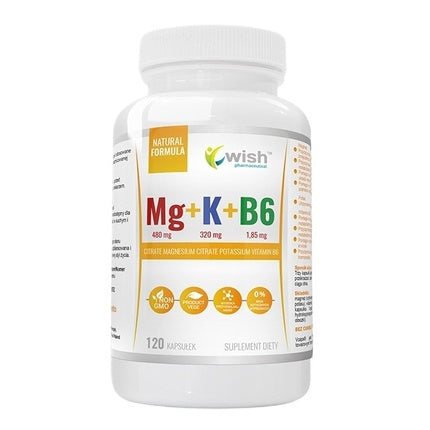 Wish Pharmaceutical Magnesium + Potassium + Vitamin B6 Forte Dietary Supplement 120 Capsules